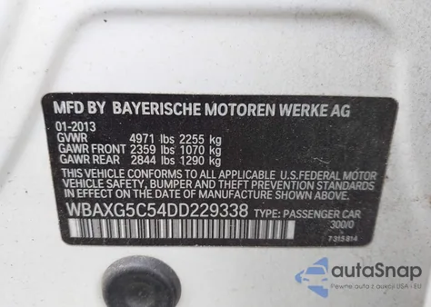 2013 BMW 528I из США, поврежденный, VIN WBAXG5C54DD229338